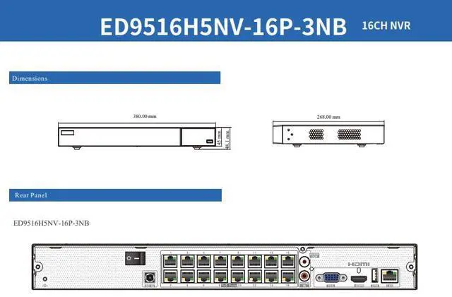 Alt view image 4 of 5 - ENS Titanium ED9516H5NV-16P-3NB 16CH IP 8MP 144 Mbps 16 Port PoE Ai 4K HDMI 2xSATA NDAA NVR
