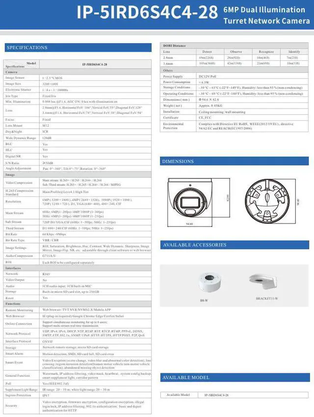 Alt view image 3 of 4 - ENS Titanium IP-5IRD6S4C4-28 IP 6MP 2.8mm Dual Light Color 98ft LED With Mic Turret Camera