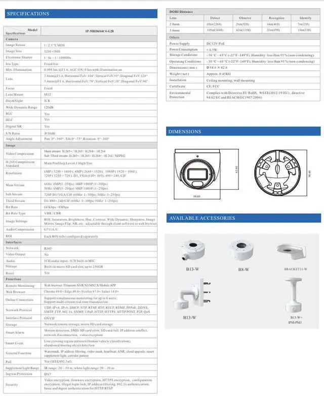 Alt view image 3 of 4 - ENS Titanium IP-5IRD6S4C4-G28 IP 6MP 2.8mm 98ft LED Full Color WDR Mic NDAA Grey Dome Camera
