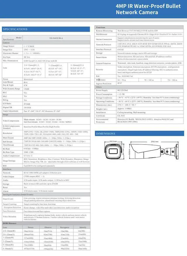 Alt view image 3 of 4 - ENS Titanium IP-5IR4E3BA3-MZ IP 4MP 2.8-12mm Motorized Zoom WDR 230ft IR NDAA Bullet Camera