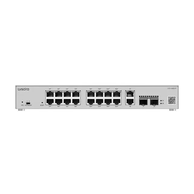 Alt view image 2 of 6 - Lysora LCS-16GS-P 16-Port Gigabit PoE Switch, 250W PoE+ Budget, Cloud Managed, 2 SFP + 2 RJ45 Uplinks, Security Camera Network
