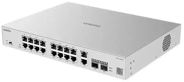 Main image of Lysora LCS-16GS-P 16-Port Gigabit PoE Switch, 250W PoE+ Budget, Cloud Managed, 2 SFP + 2 RJ45 Uplinks, Security Camera Network