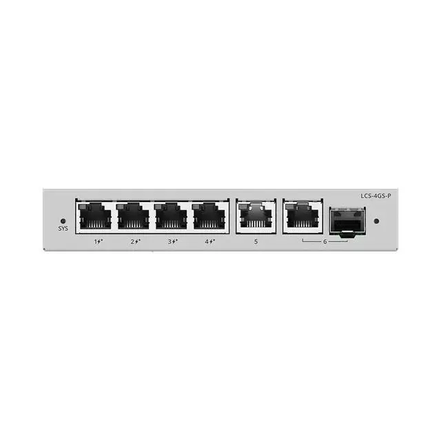 Alt view image 2 of 6 - Lysora LCS-4GS-P 4-Port Gigabit PoE Switch, 54W PoE+ Budget, Cloud Managed, Fanless, Combo SFP Uplink, Security Camera Network