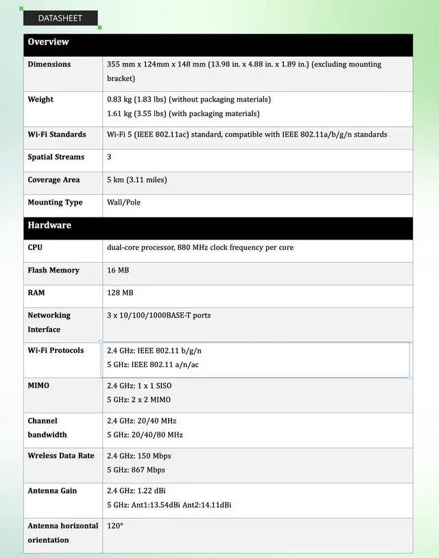 Alt view image 4 of 7 - Lysora Base5i 5GHz Outdoor WiFi Bridge Base Station, 867Mbps Point-to-Multipoint, 15dBi 120° Sector Antenna, 3 Mile Range, IP55