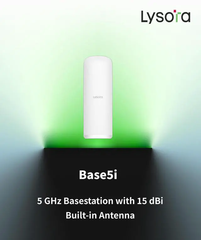 Alt view image 3 of 7 - Lysora Base5i 5GHz Outdoor WiFi Bridge Base Station, 867Mbps Point-to-Multipoint, 15dBi 120° Sector Antenna, 3 Mile Range, IP55