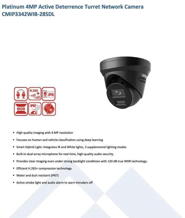 Alt view image 2 of 6 - LTS Platinum Plus CMIP3342WIB-28SDL IP 4MP Active Deterrence Smart Hybrid Light WDR Turret Camera Replacement for CMIP3342WB-28MDA, CMIP3342WB-28MD, CMIP3342WB-28M