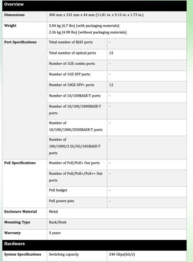 Alt view image 2 of 7 - Lysora LS3-12XS 12-Port 10G SFP+ Layer 3 Managed Switch, 240Gbps, OSPF Routing, DHCP Server, VCS Stacking, Rack Mount, Cloud Managed, NDAA Compliant