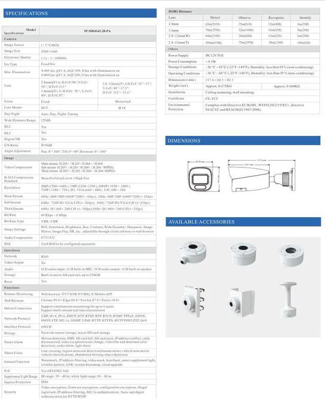 Alt view image 3 of 4 - ENS Titanium IP-5IR4S42-28-PA 4MP Active Deterrence Bullet IP Camera, Dual Illumination IR + White Light 130ft, Red/Blue Strobe, Two-Way Audio Siren, 120dB WDR, IP66, PoE