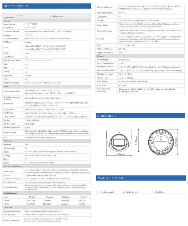 Alt view image 3 of 4 - ENS Titanium IP-5IRD4C4H5-28 4MP Full-Color Turret IP Camera, 1/1.79 inch CMOS F1.0, 112 Degree, 0.0001 Lux, Face Comparison, Video Metadata, Heat Map, Alarm I/O, SD Card Slot, IP67, PoE