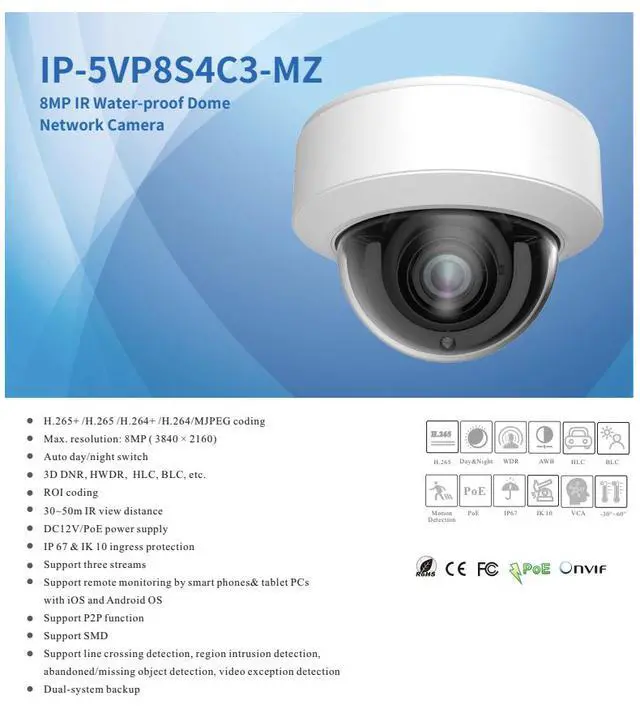 Alt view image 2 of 4 - ENS Titanium IP-5VP8S4C3-MZ 8MP 4K Vandal Dome IP Camera, 2.8-12mm Motorized Varifocal Zoom, IR 164ft, 120dB WDR, Human Vehicle Detection, IP67 IK10 Vandal Proof, PoE