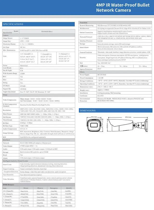 Alt view image 3 of 4 - ENS Titanium IP-5IR4E3BA3-MZ-722 4MP Bullet IP Camera, 7-22mm Motorized Zoom, Long Range IR 328ft, 120dB True WDR, Defog, Face Capture, Video Metadata, Heat Map, IP67, PoE