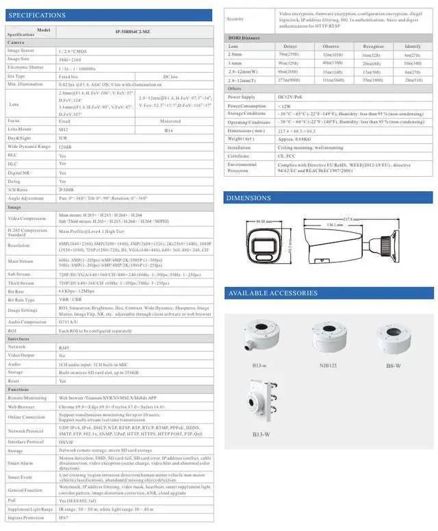 Alt view image 3 of 4 - ENS Titanium IP-5IR8S4C2-MZ 8MP 4K Bullet IP Camera, 2.8-12mm Motorized Zoom, Dual Illumination IR 164ft + White Light 131ft, 120dB WDR, Defog, Human Vehicle Classification, IP67, PoE