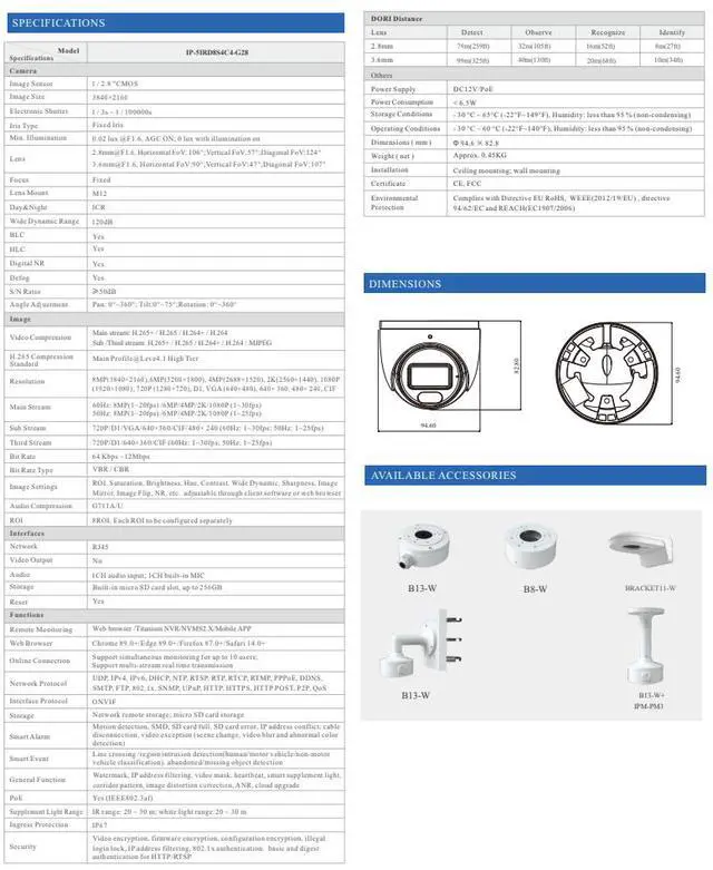 Alt view image 3 of 4 - ENS Titanium IP-5IRD8S4C4-G28 8MP 4K Dual Illumination IP Turret Camera, 2.8mm Lens, 98ft IR & White Light, Smart Supplement Light, Human/Vehicle Detection, Built-in Mic, IP67, PoE