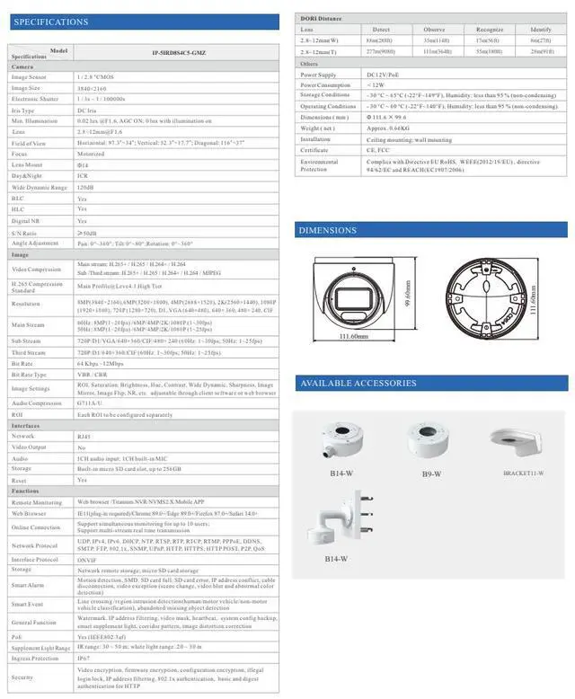 Alt view image 3 of 4 - ENS Titanium IP-5IRD8S4C5-GMZ 8MP 4K Dual Illumination IP Turret Camera, 2.8-12mm Motorized Zoom, 164ft IR & 98ft White Light, Human/Vehicle Detection, Built-in Mic, IP67, PoE