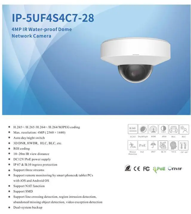 Alt view image 2 of 4 - ENS Titanium IP-5UF4S4C7-28 4MP IP Mini Vandal Dome Camera, 2.8mm Lens, 66ft IR Night Vision, Human/Vehicle Detection, Built-in Mic, 120dB WDR, IP67 IK10, PoE