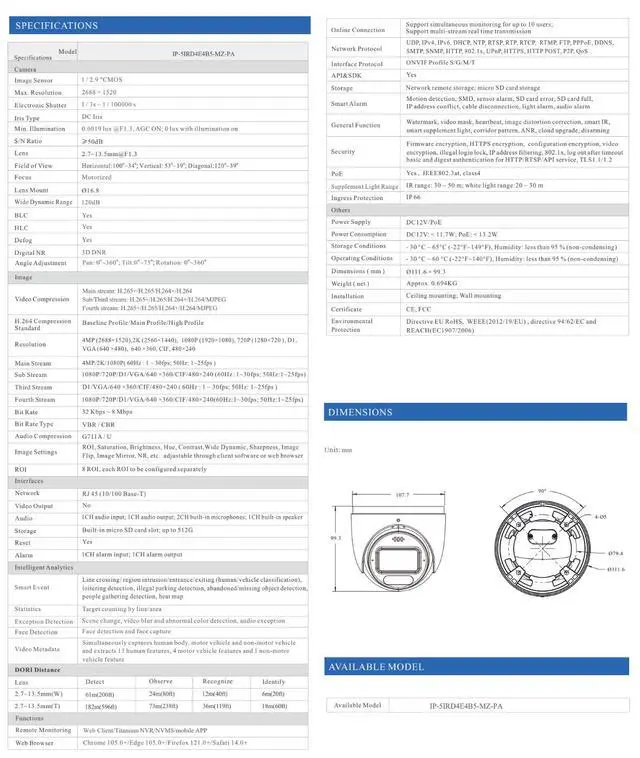 Alt view image 3 of 4 - ENS Titanium IP-5IRD4E4B5-MZ-PA 4MP Active Deterrence AI Turret Camera, 2.7-13.5mm Motorized Zoom, 164ft IR & 98ft White Light, Red/Blue Strobe & Voice Alerts, Face Detection, IP66, PoE+