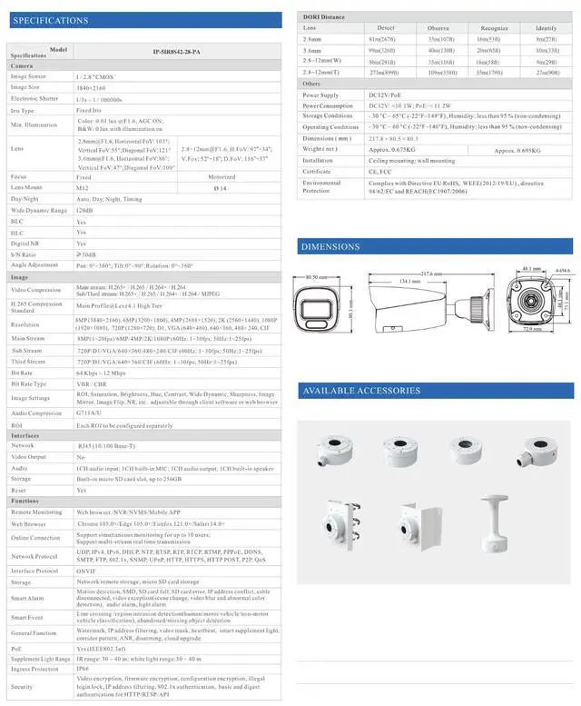Alt view image 3 of 4 - ENS Titanium IP-5IR8S42-28-PA 8MP 4K Active Deterrence IP Bullet Camera, 2.8mm Lens, 131ft IR & White Light, Red/Blue Strobe & Voice Alerts, Built-in Mic & Speaker, IP66, PoE