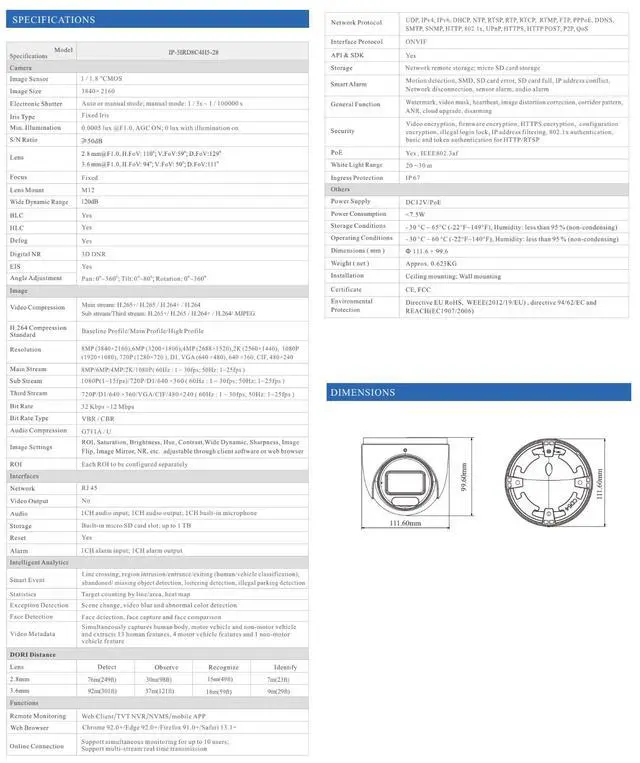 Alt view image 3 of 4 - ENS Titanium IP-5IRD8C4H5-28 8MP 4K Full-Color Turret IP Camera, 2.8mm F1.0, 24/7 Color Night Vision, 98ft White Light, Face Detection, Video Metadata, IP67