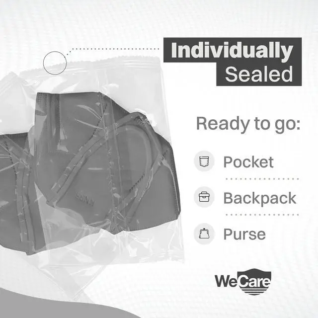 Alt view image 5 of 13 - WeCare Protective Disposable KN95 Face Mask, 5-Ply Layer (20 Individually Wrapped) - Dark Gray