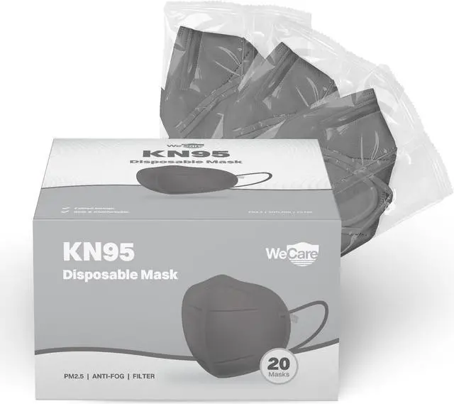 Main image of WeCare Protective Disposable KN95 Face Mask, 5-Ply Layer (20 Individually Wrapped) - Dark Gray