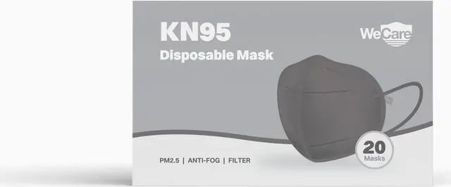 Alt view image 6 of 13 - WeCare Protective Disposable KN95 Face Mask, 5-Ply Layer (20 Individually Wrapped) - Dark Gray