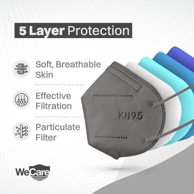 Alt view image 4 of 13 - WeCare Protective Disposable KN95 Face Mask, 5-Ply Layer (20 Individually Wrapped) - Dark Gray