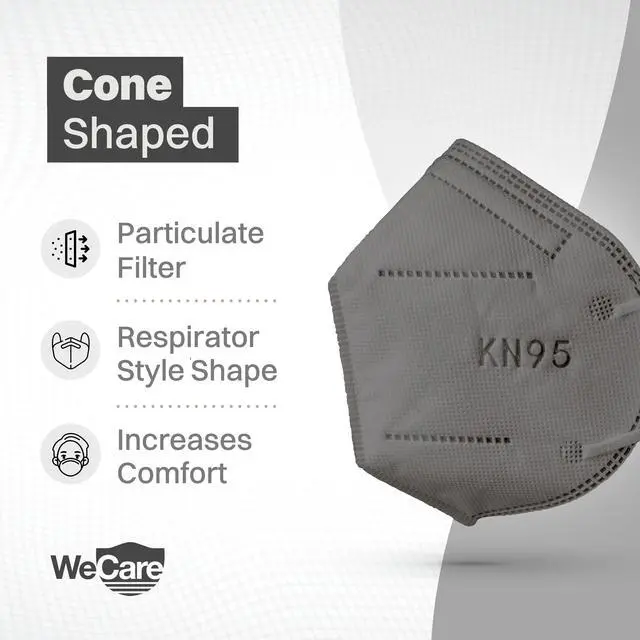 Alt view image 2 of 13 - WeCare Protective Disposable KN95 Face Mask, 5-Ply Layer (20 Individually Wrapped) - Dark Gray