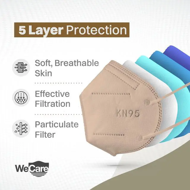 Alt view image 3 of 5 - WeCare Protective Disposable KN95 Face Mask, 5-Ply Layer (20 Individually Wrapped) - Earth Tones