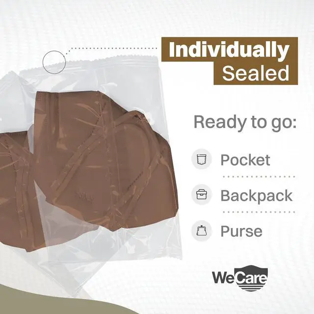 Alt view image 4 of 5 - WeCare Protective Disposable KN95 Face Mask, 5-Ply Layer (20 Individually Wrapped) - Earth Tones