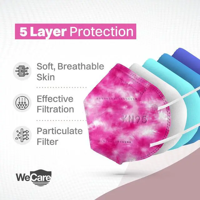 Alt view image 3 of 4 - WeCare Protective Disposable KN95 Face Mask, 5-Ply Layer (20 Individually Wrapped) - Tie Dye