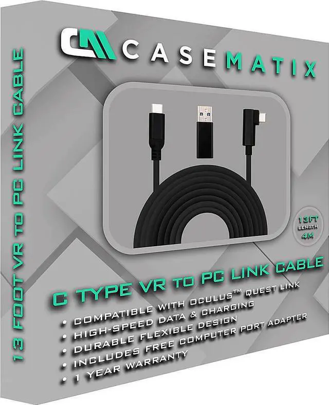 Alt view image 6 of 7 - CASEMATIX - 13’ Charge-And-Sync Cable For PC Gaming On Meta Quest 3S, 3, 2 and Pro VR Headset - Black