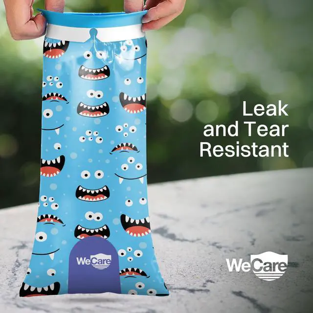 Alt view image 3 of 7 - WeCare Kids Disposable Emesis Bags For Nausea and Motion Sickness - Indivdually Wrapped - 20 Pack - Monster Print