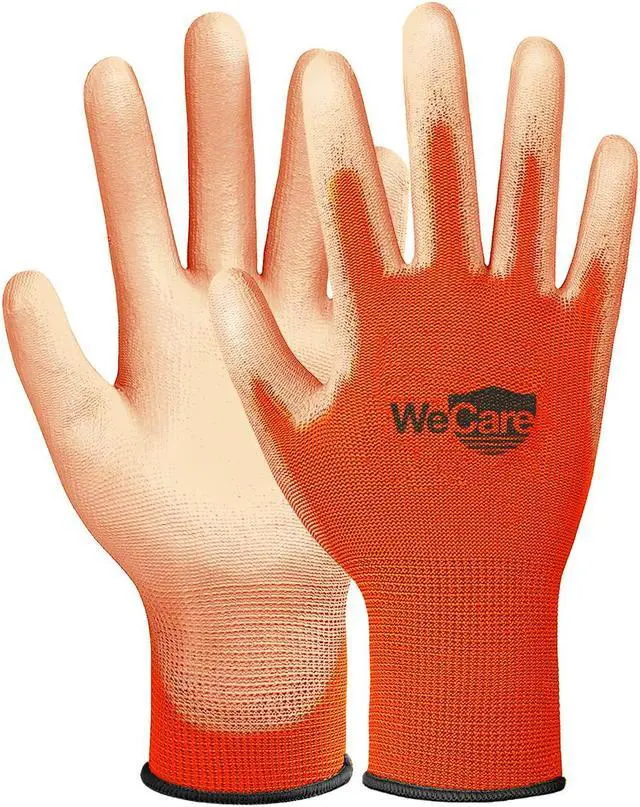 Main image of WeCare Safety Work Gloves PU Coated, Superior Grip (Small) - 3-Pair - Orange