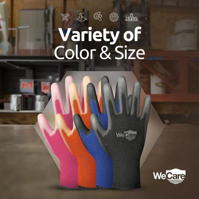 Alt view image 6 of 6 - WeCare Safety Work Gloves PU Coated, Superior Grip (Small) - 3-Pair - Orange