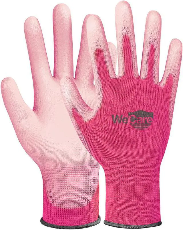 Main image of WeCare Safety Work Gloves PU Coated, Superior Grip (Large) - 3-Pair - Pink