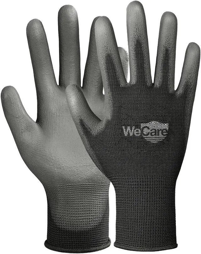 Main image of WeCare Safety Work Gloves PU Coated, Superior Grip (Medium) - 3-Pair - Black