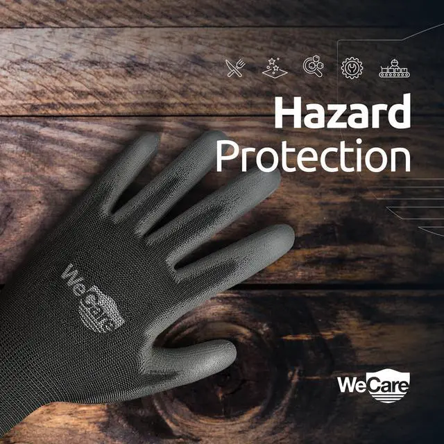 Alt view image 3 of 6 - WeCare Safety Work Gloves PU Coated, Superior Grip (Medium) - 3-Pair - Black