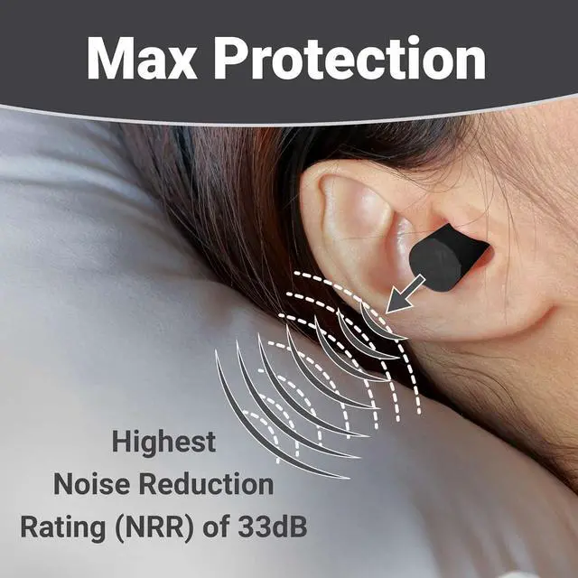 Alt view image 3 of 7 - WeCare Individually Wrapped Soft Foam Highest NRR 33dB Earplugs 30 Pairs - Black