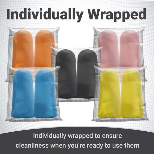 Alt view image 2 of 7 - WeCare Individually Wrapped Soft Foam Highest NRR 33dB Earplugs 30 Pairs - Black