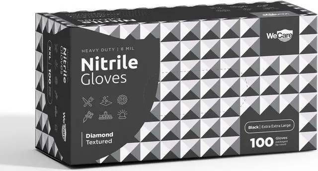 Alt view image 2 of 6 - WeCare Nitrile Gloves 8 Mil - Heavy Duty Gloves with Diamond Texture Grip - Powder and Latex Free Disposable Gloves - XXL - 100 Count - Black