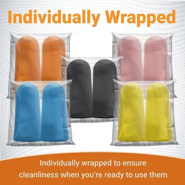 Alt view image 3 of 7 - WeCare Individually Wrapped Soft Foam Highest NRR 33dB Earplugs 30 Pairs - Orange