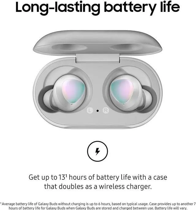 Alt view image 4 of 6 - Samsung Galaxy Buds R170N True Wireless Earbuds w/ Wireless Charging Case - Aura Glow Silver SM-R170NZWATTT-AG