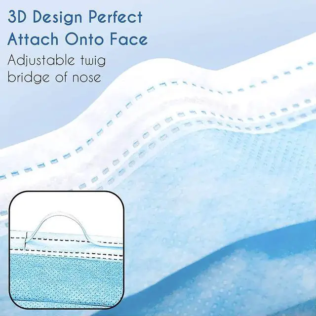 Alt view image 6 of 6 - Disposable Face Masks, Daily Protective Face Masks - Non-Medical Face Masks (50 pcs) - Blue