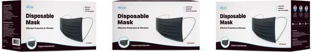 Alt view image 5 of 5 - WeCare Disposable Face Mask, 3-Ply with Ear Loop (50 Individually Wrapped) - Black