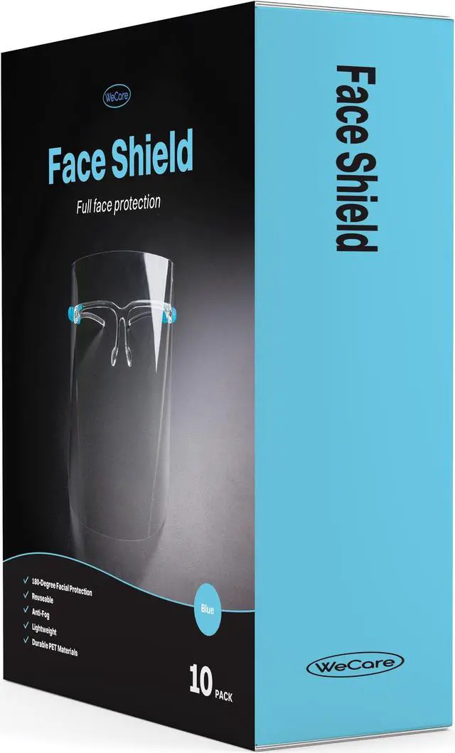 Alt view image 2 of 7 - WeCare Face Shield Blue Eyeglasses Frame - Full Face Protection - Pack of 10 (includes Cleaning Cloth)