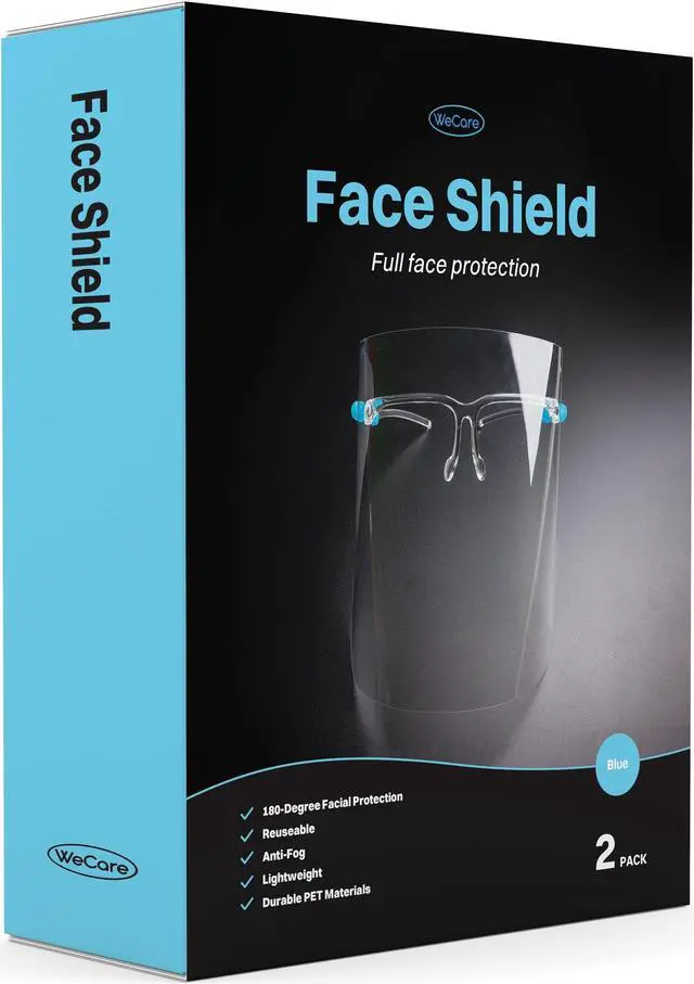 Alt view image 4 of 7 - WeCare Face Shield Blue Eyeglasses Frame - Full Face Protection - Pack of 2 (includes Cleaning Cloth)