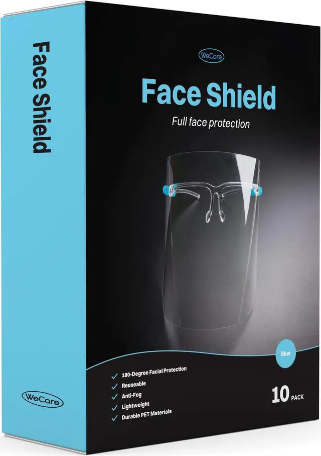 Alt view image 4 of 7 - WeCare Face Shield Blue Eyeglasses Frame - Full Face Protection - Pack of 10 (includes Cleaning Cloth)