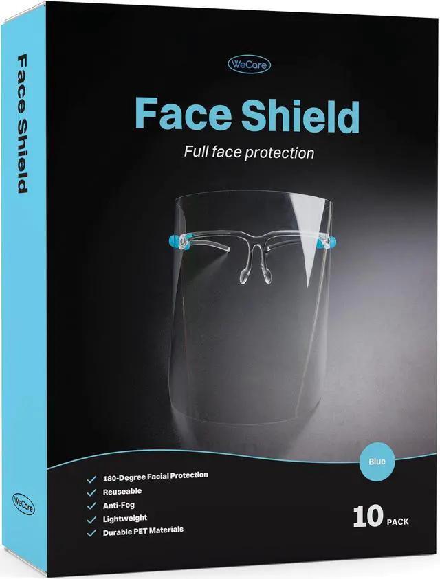 Main image of WeCare Face Shield Blue Eyeglasses Frame - Full Face Protection - Pack of 10 (includes Cleaning Cloth)