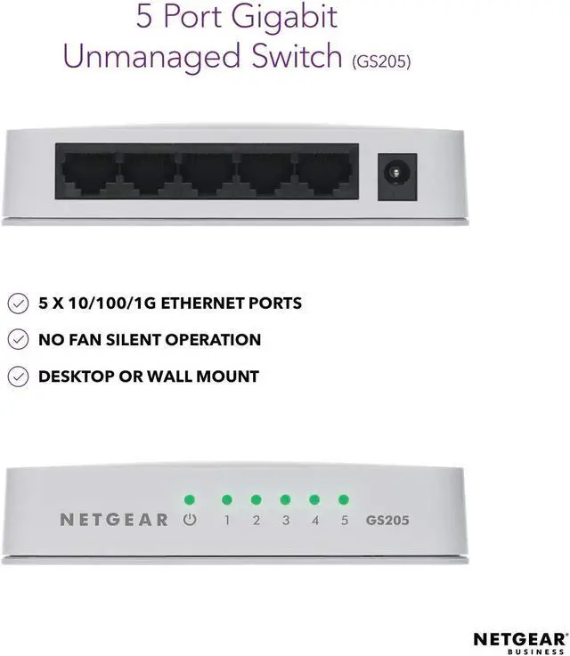Alt view image 9 of 11 - NETGEAR 5-Port Gigabit Ethernet Unmanaged Switch, Desktop, 10/100/1000Mbps (GS205)