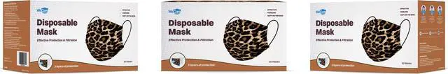 Alt view image 5 of 5 - WeCare Protective Face Masks, Box of 50 (each Individually-Wrapped) - Leopard Print